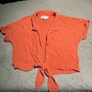Modern Citizen Jude Orange Cropped Tie-Front Shirt Size S 100% Rayon